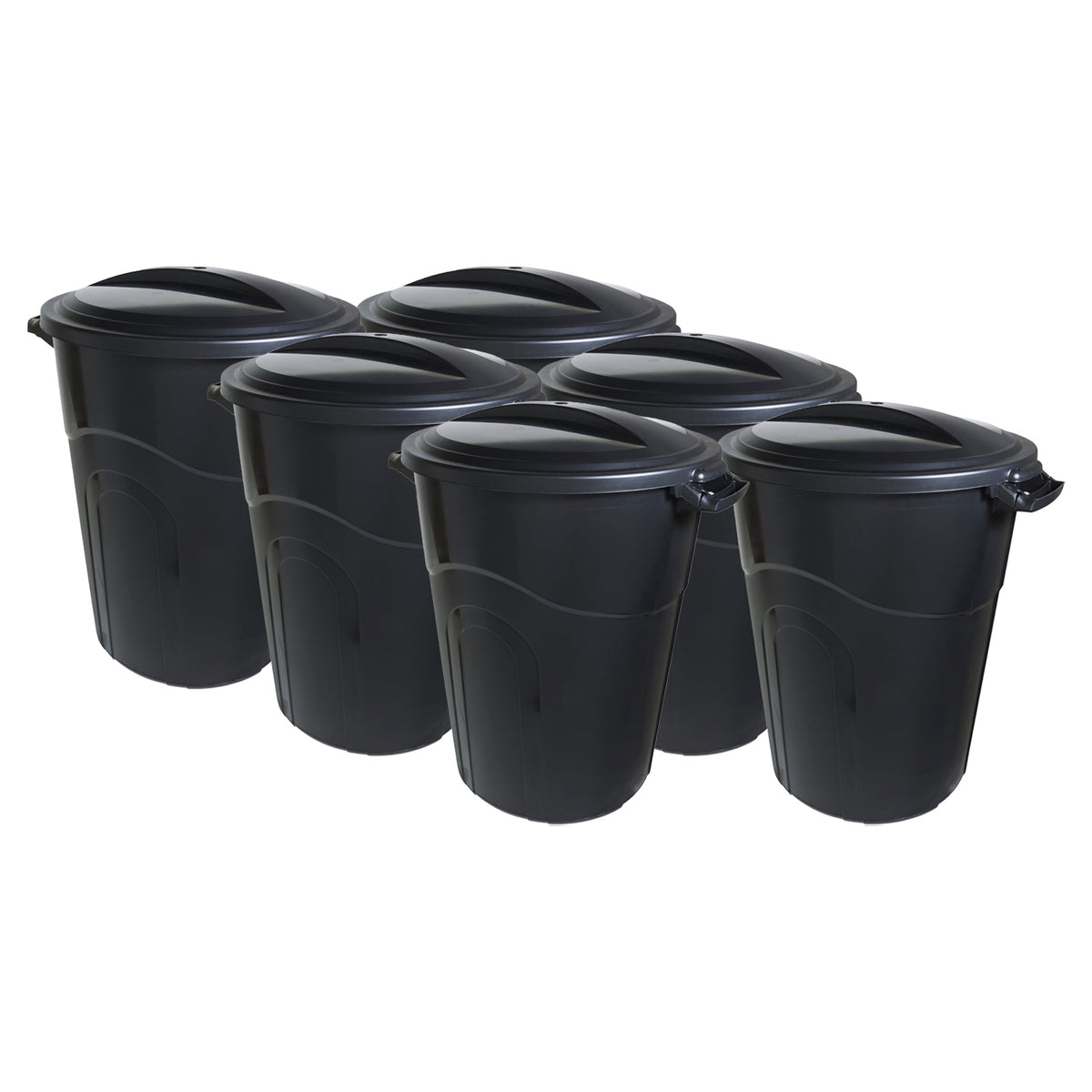 United Solutions Indoor Outdoor 32 Gal. Garbage Can w/ Lock Lid, Black (6 Pack) (Refurbished)