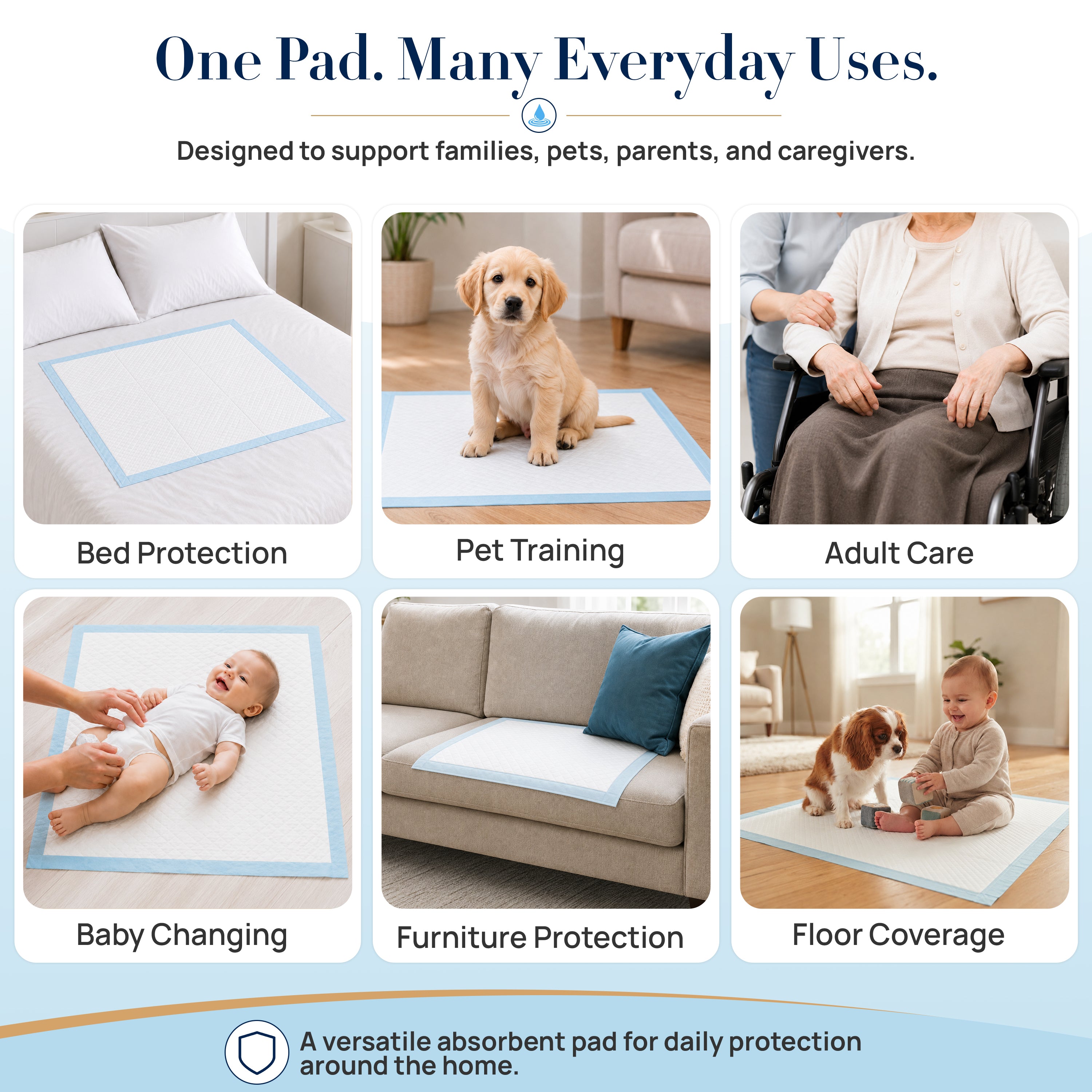 Padwell Absorbent Pads for Bed and Floor Protection, 36 x 36 Inches, 50 Count - VMInnovations