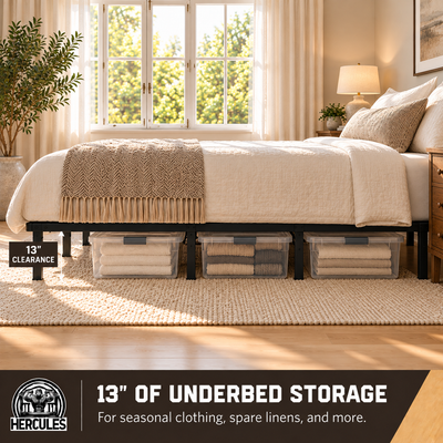Hercules Folding Metal Bed Frame, 14 Inch Platform Mattress Foundation, King