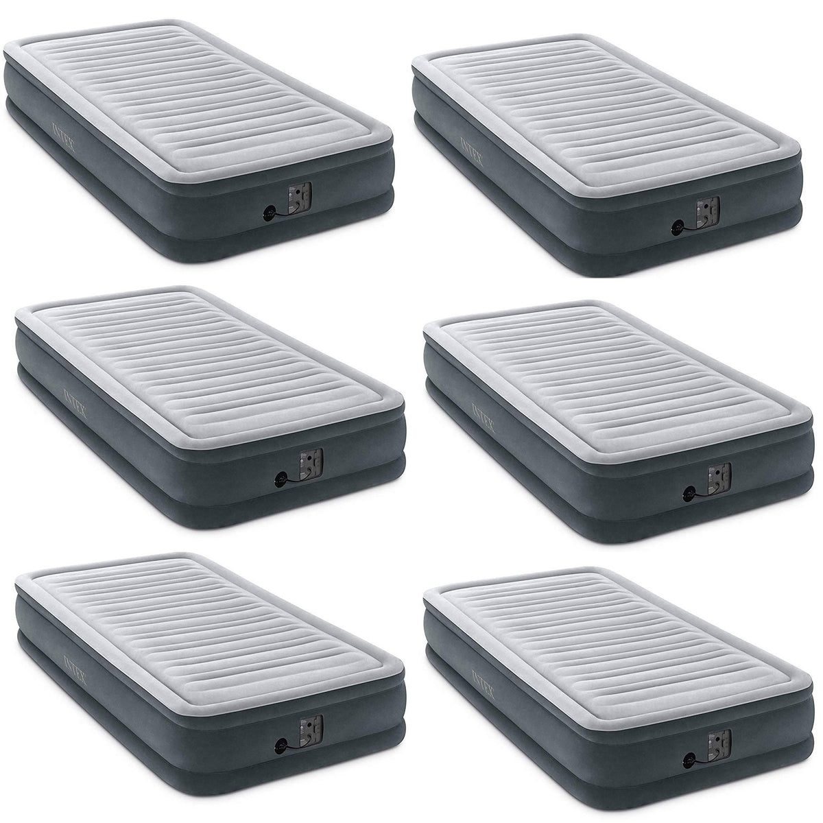 Intex Comfort Plush Dura Beam Plus Series Mid Rise Airbed w/ Pump, Twin (6 Pack)