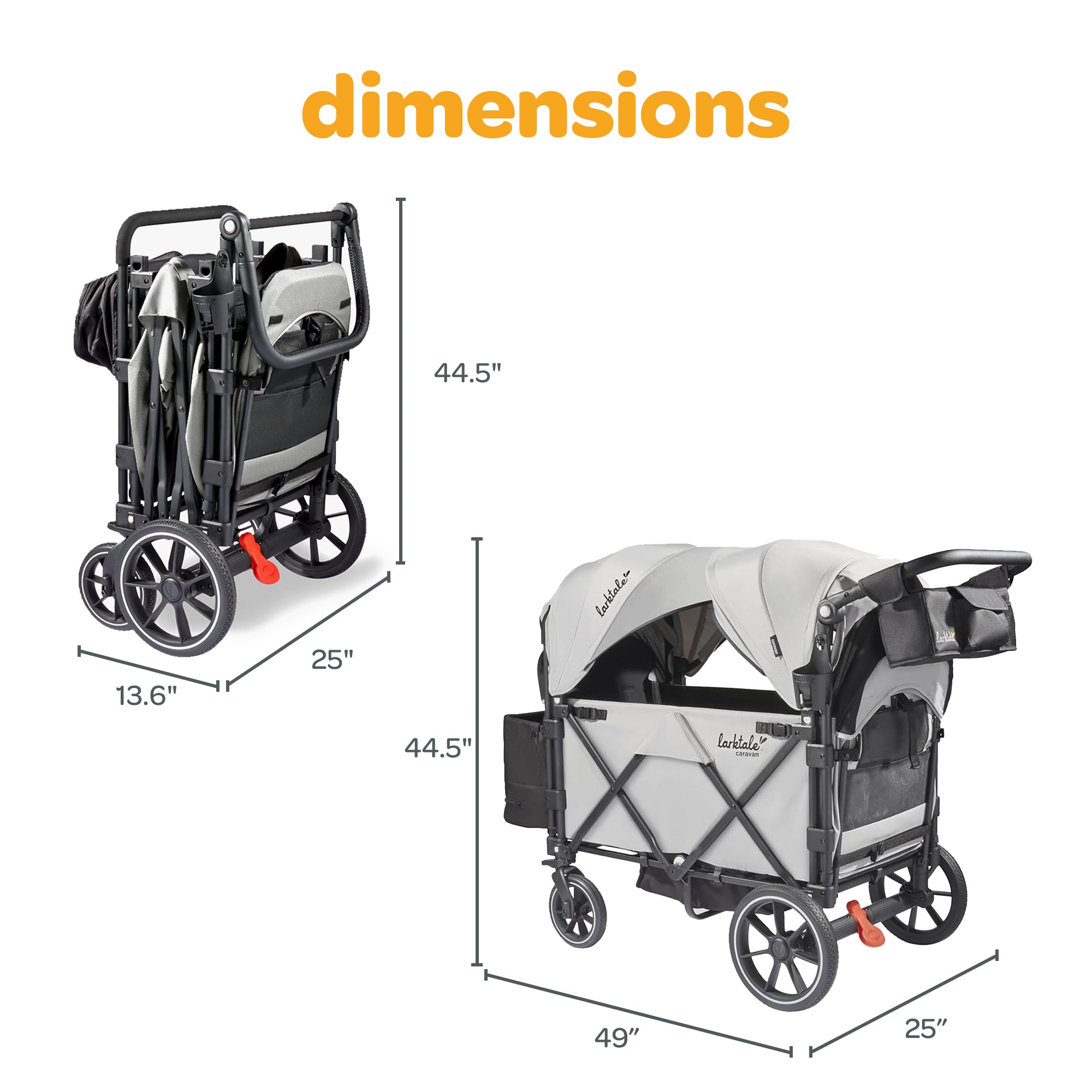 Larktale Caravan V3 Stroller, 2-Seater Kids Wagon, 207 lb Capacity, Avalon Gray - VMInnovations