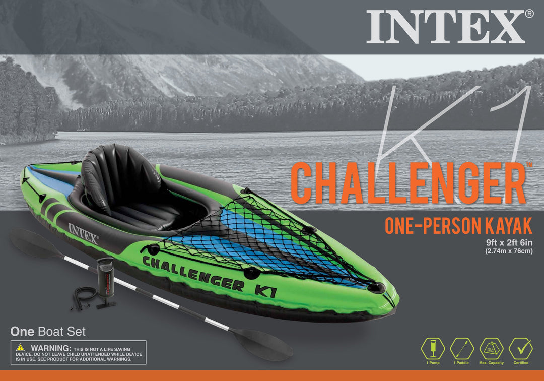 Intex Challenger K1 1-Person Inflatable Sporty Kayak w/ Oars And Pump (3 Pack) - VMInnovations