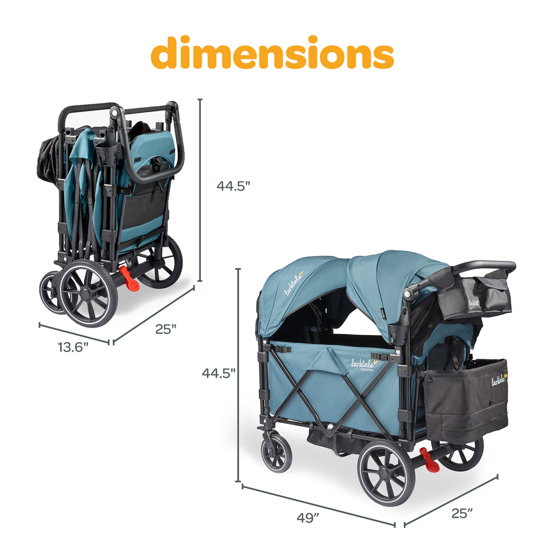 Larktale Caravan V3 Stroller, 2-Seater Kids Wagon, 207 lb Capacity, Seaford Blue