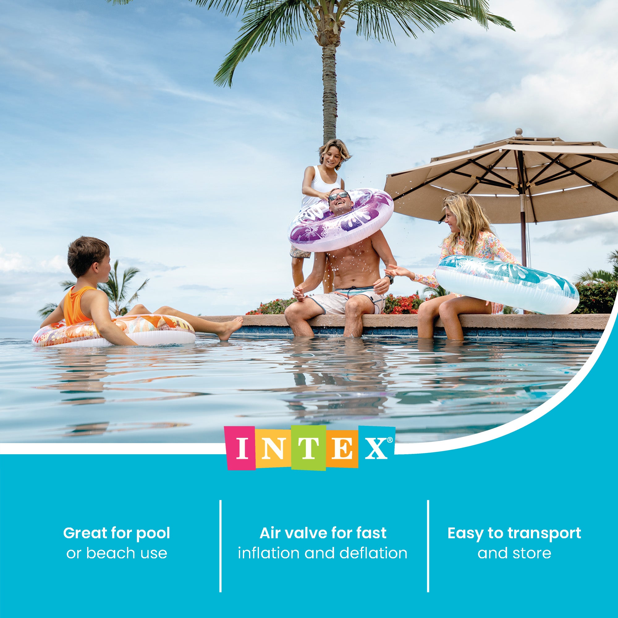 Intex 36 Inch Colorful Transparent Inflatable Swimming Pool Single Ring Float