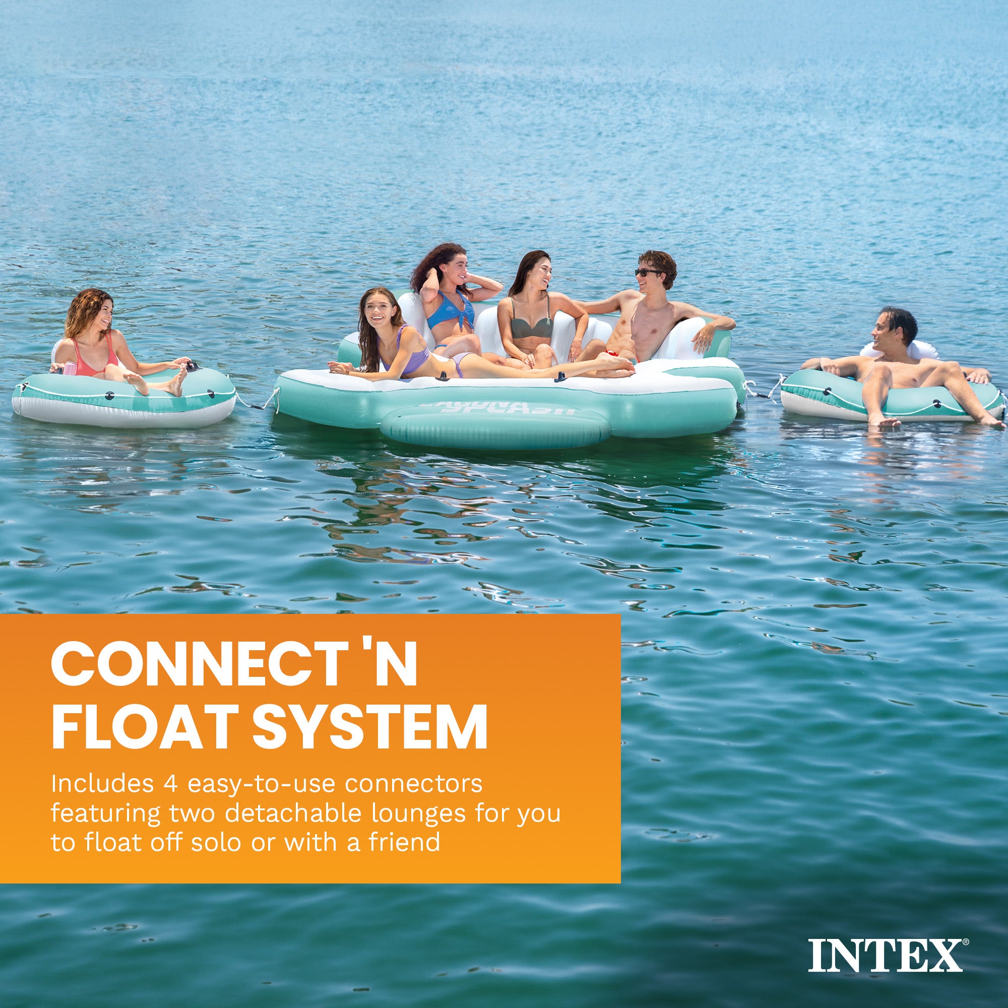 Intex Laguna Splash Island Floating Water Raft with 2 Detachable Lounge Tubes