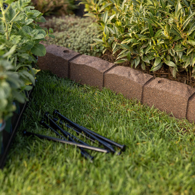 Tierra Verde 48"L Roman Stone Recycled Rubber Garden Border Kit, Earth, 2-Pack - VMInnovations