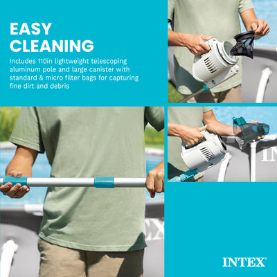 Intex ZR200 Rechargeable Cordless Telescoping Pool Vacuum with 2 Brush Heads