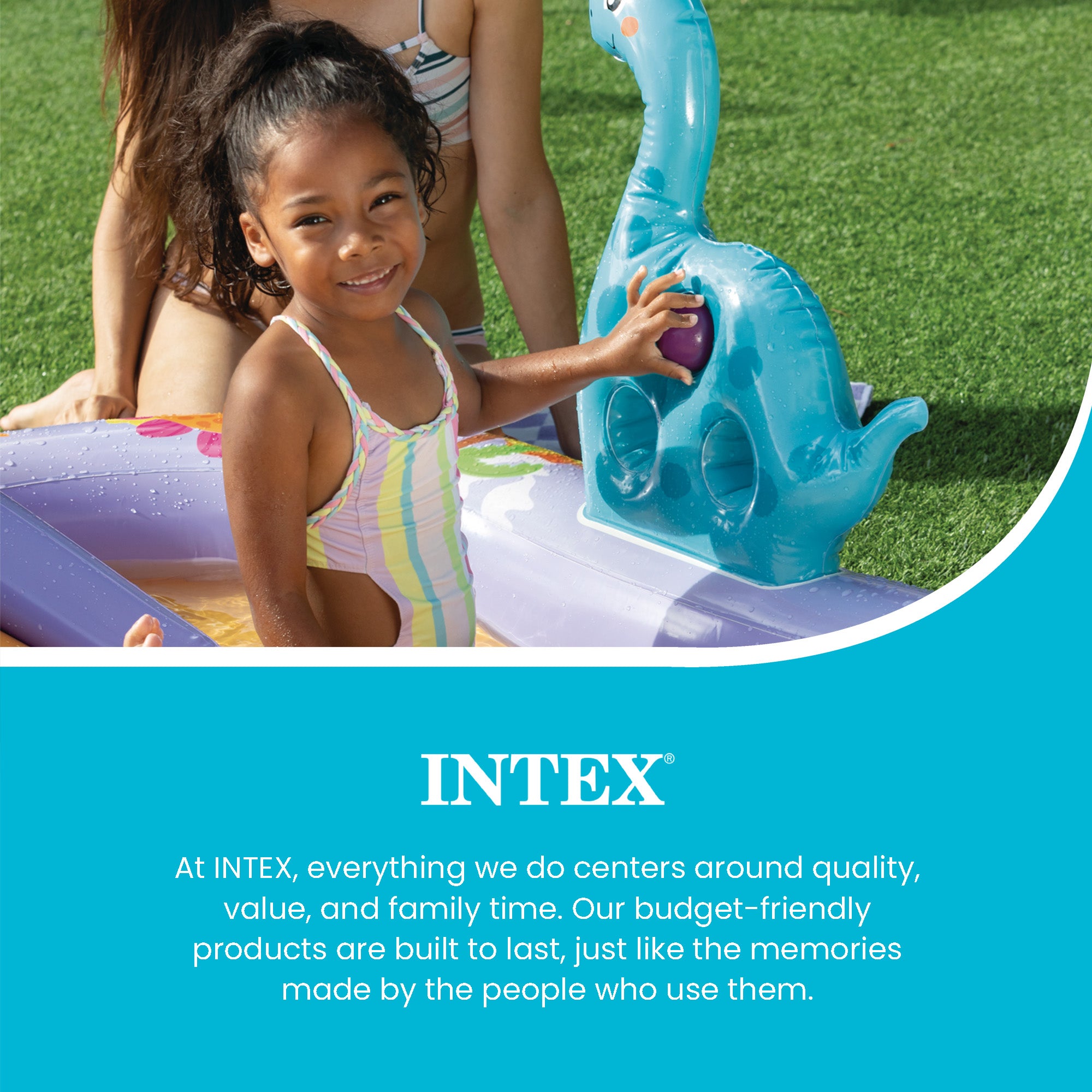 INTEX Dino Park Inflatable Kiddie Pool with Slide & Splash Pad (Open Box) - VMInnovations