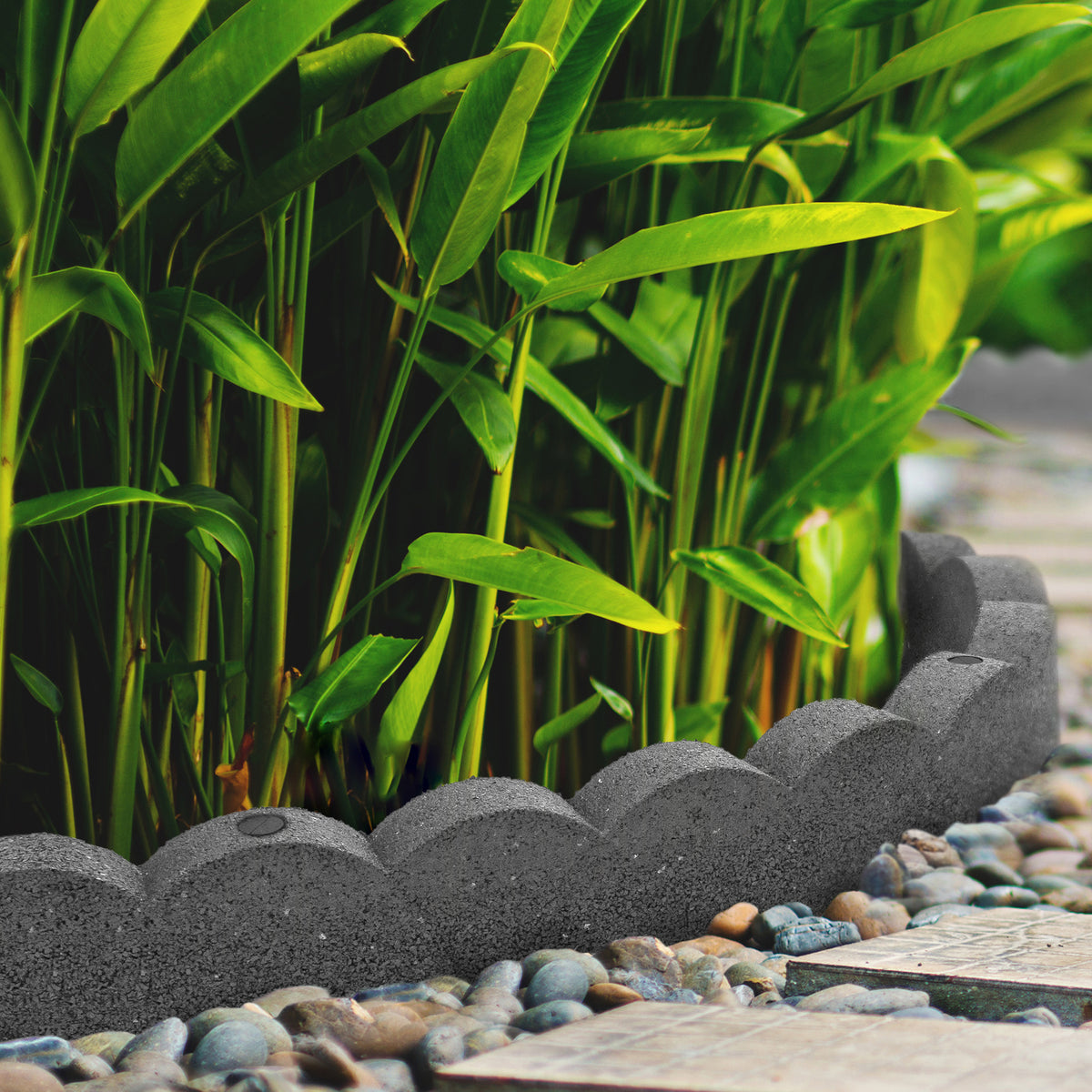 Tierra Verde 47"L Scallop Recycled Rubber Garden Border & Edging, Grey, 2-Pack