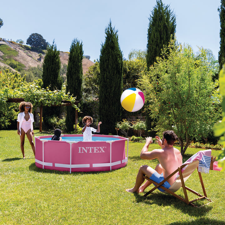 Intex 28290EH 8ft x 30in Round Metal Frame Above Ground Swimming Pool, Pink