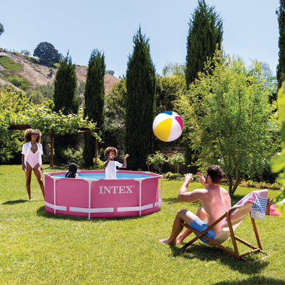 28290EH 8ft x 30in Round Metal Frame Above Ground Swimming Pool, Pink (Open Box)
