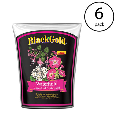 SunGro Black Gold Waterhold Cocoblend Potting Soil Mix, 2 Cubic Ft Bag (6 Pack)