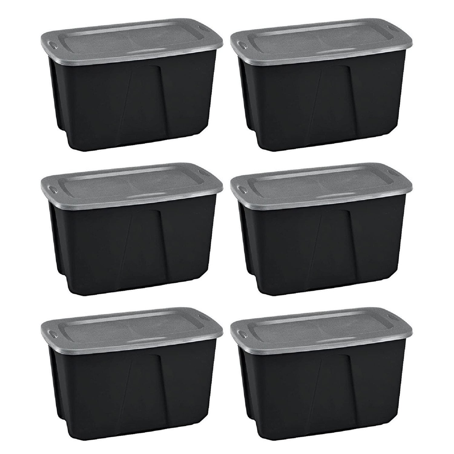 Homz 32 Gallon Durable Molded Plastic Storage Bin with Lid, Black/Gray (6 Pack) - VMInnovations