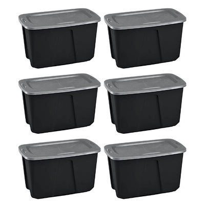 Homz 32 Gallon Durable Molded Plastic Storage Bin with Lid, Black/Gray (6 Pack) - VMInnovations