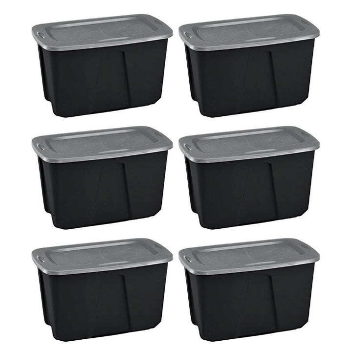 Homz 32 Gallon Durable Molded Plastic Storage Bin with Lid, Black/Gray (6 Pack)