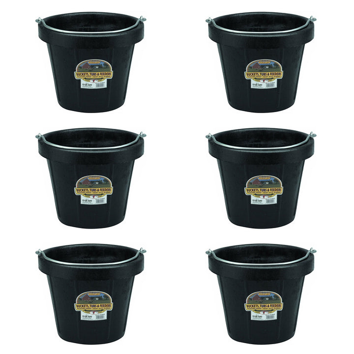 Little Giant 12 qt Flexible All-Purpose Rubber Bucket w/ Steel Handle (6 Pack)