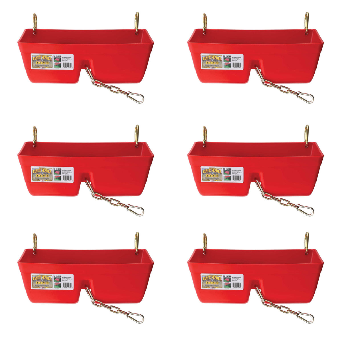 Little Giant 9 Quart Heavy Duty Feed Trough Bucket Fence Feeder, Red (6 Pack)