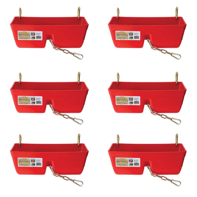 Little Giant 9 Quart Heavy Duty Feed Trough Bucket Fence Feeder, Red (6 Pack)
