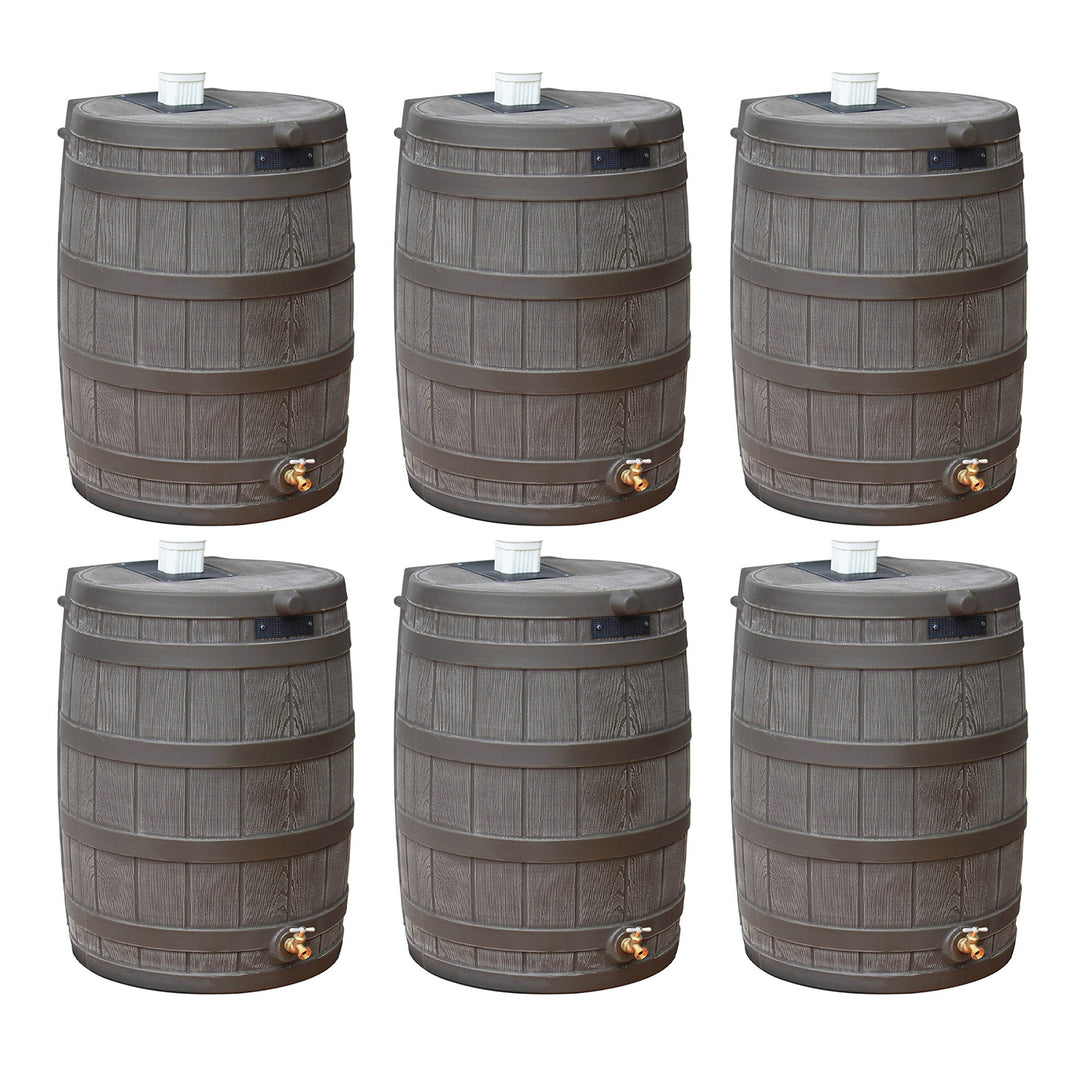 Good Ideas Rain Wizard 50 Gal Plastic Rain Barrel Water Collector, Oak (6 Pack)