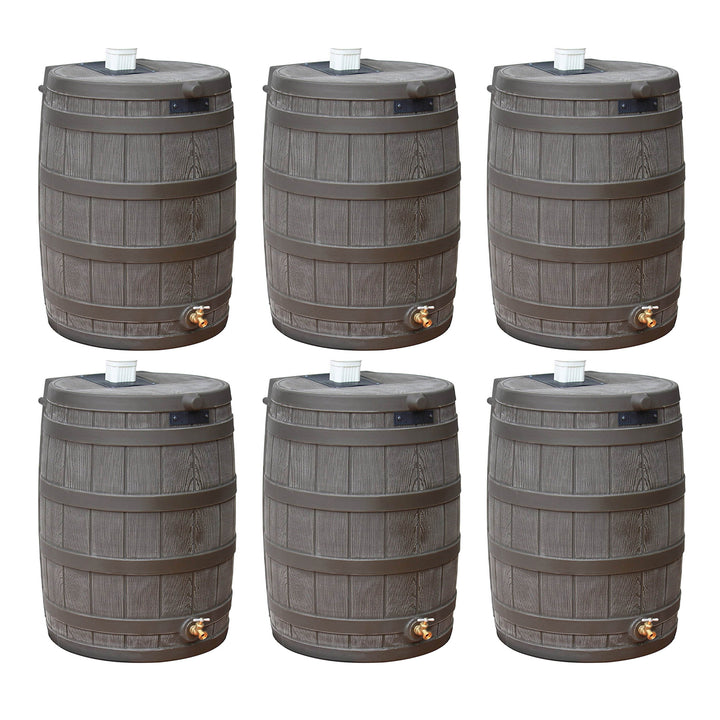 Good Ideas Rain Wizard 50 Gal Plastic Rain Barrel Water Collector, Oak (6 Pack)