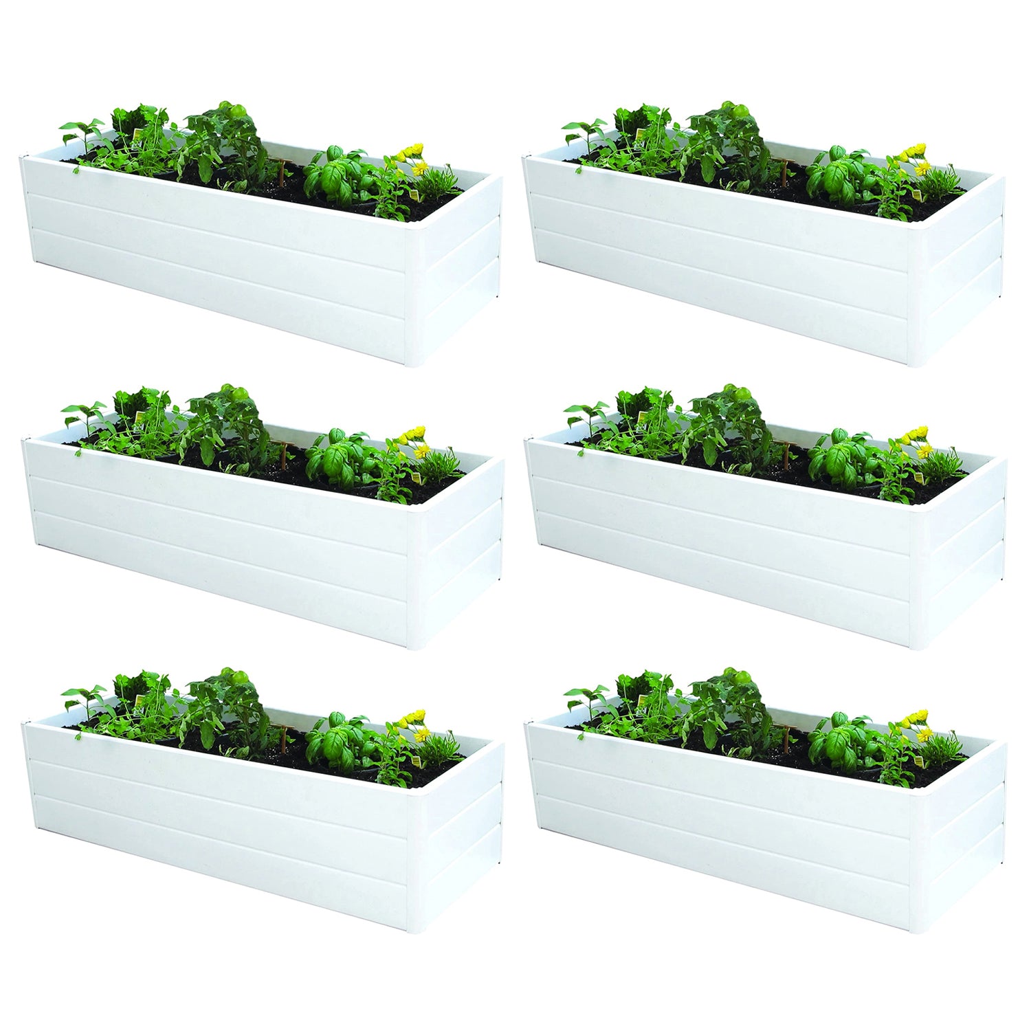 NuVue 26005 44 Inch Raised PVC Garden Planter Terrace Deck Box, White (6 Pack)