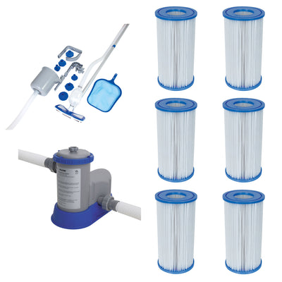 Bestway Pool Filter Pump System, Cleaning Kit, & Replacement Cartridges, 6 Pack
