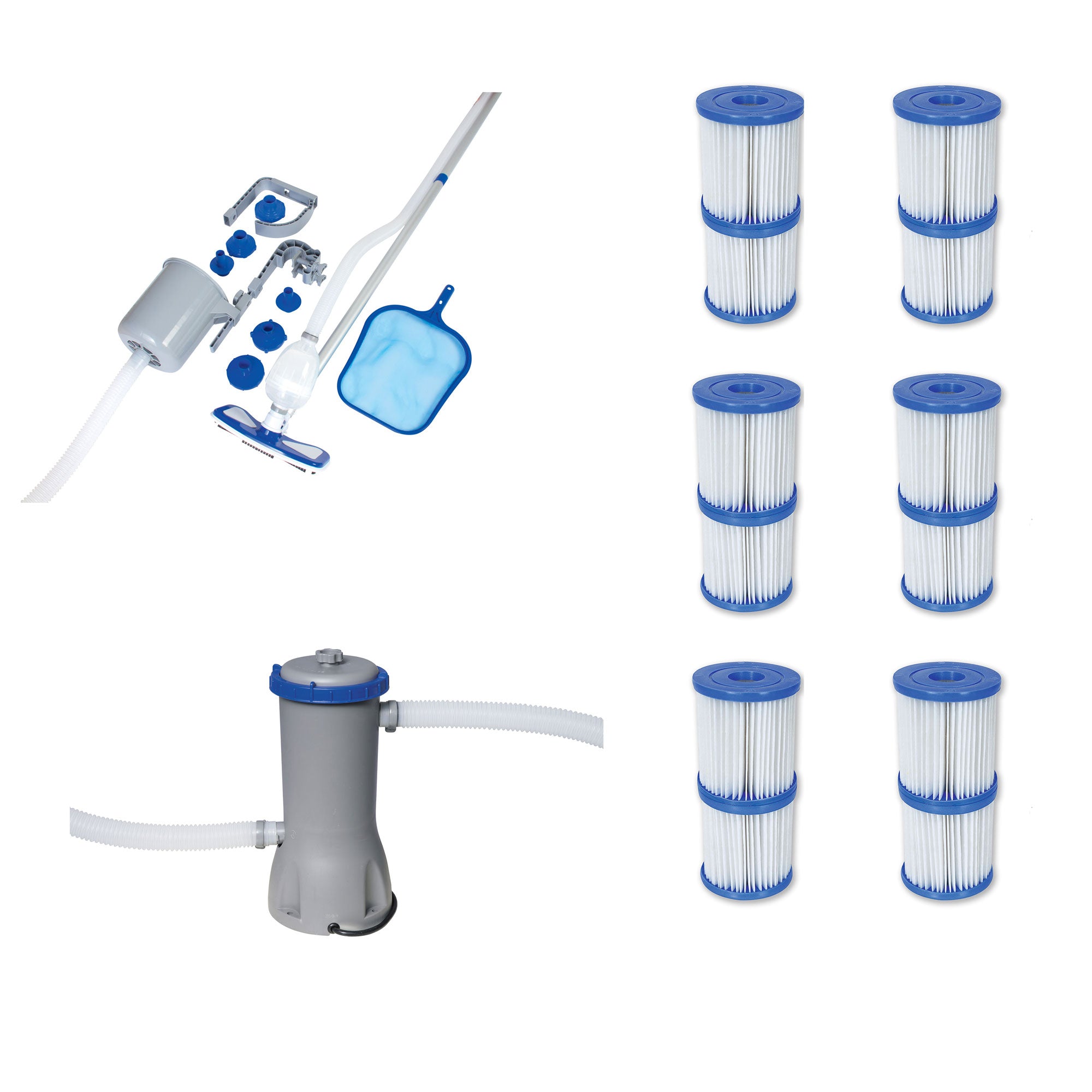 Bestway Pool Vacuum + Replacement Filter (6) + Flowclear Filter Pump - VMInnovations
