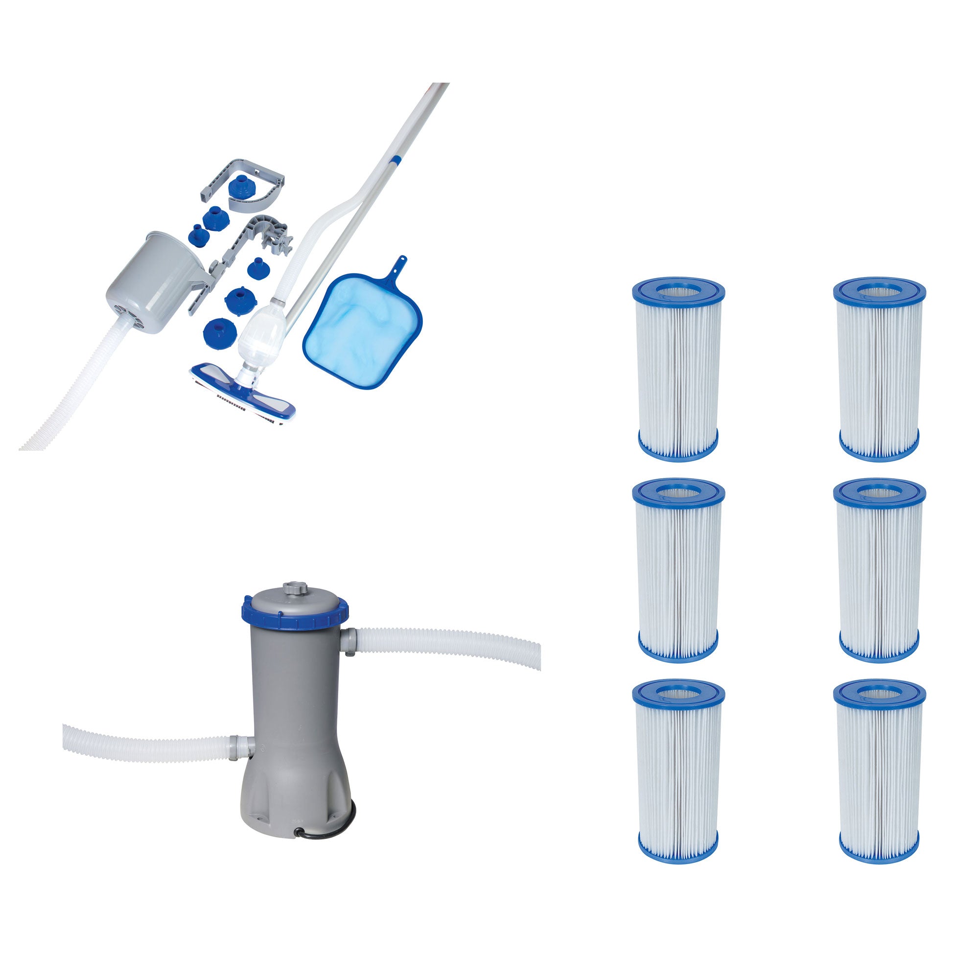 Bestway Pool Vacuum + Replacement Cartridges (6) + 1000 GPH Filter Pump System - VMInnovations