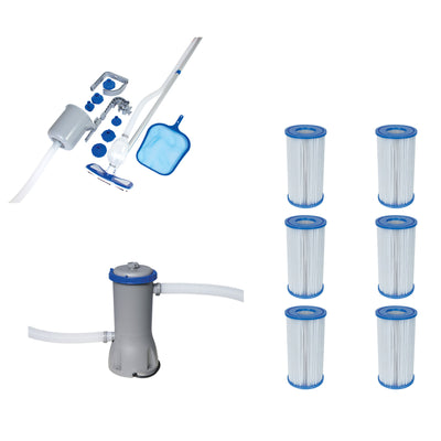 Bestway Pool Vacuum + Replacement Cartridges (6) + 1000 GPH Filter Pump System - VMInnovations