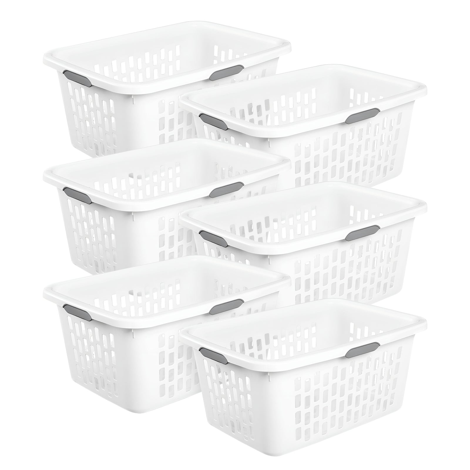 Sterilite Laundry Basket, 2 Bushel Plastic Hamper with Handles, White, 6 Pack - VMInnovations
