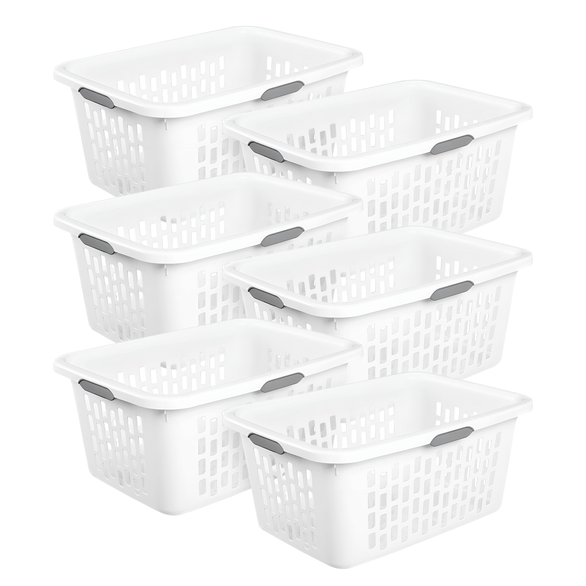 Sterilite Laundry Basket, 2 Bushel Plastic Hamper with Handles, White, 6 Pack - VMInnovations