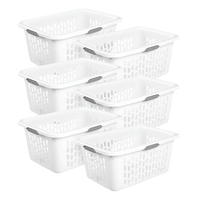 Sterilite Laundry Basket, 2 Bushel Plastic Hamper with Handles, White, 6 Pack - VMInnovations