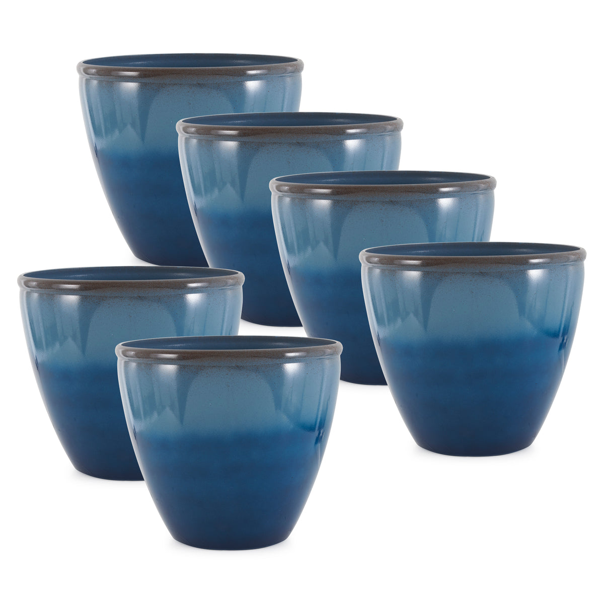 Suncast Seneca 16' Ombre Decorative Durable Resin Planter, Blue & Brown (6 Pack)