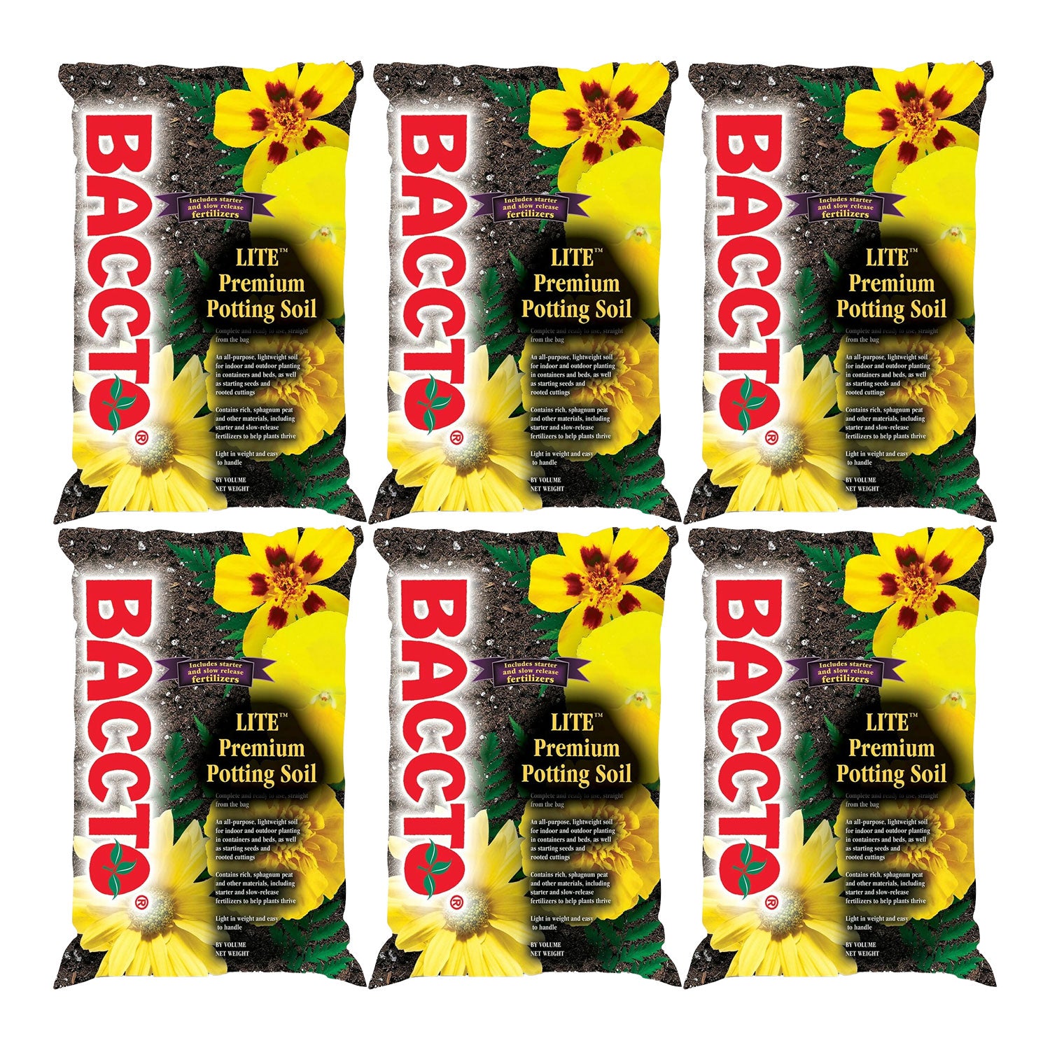 Michigan Peat 1420 Baccto Lite Premium Potting Soil, 20 Quart Bag (6 Pack)