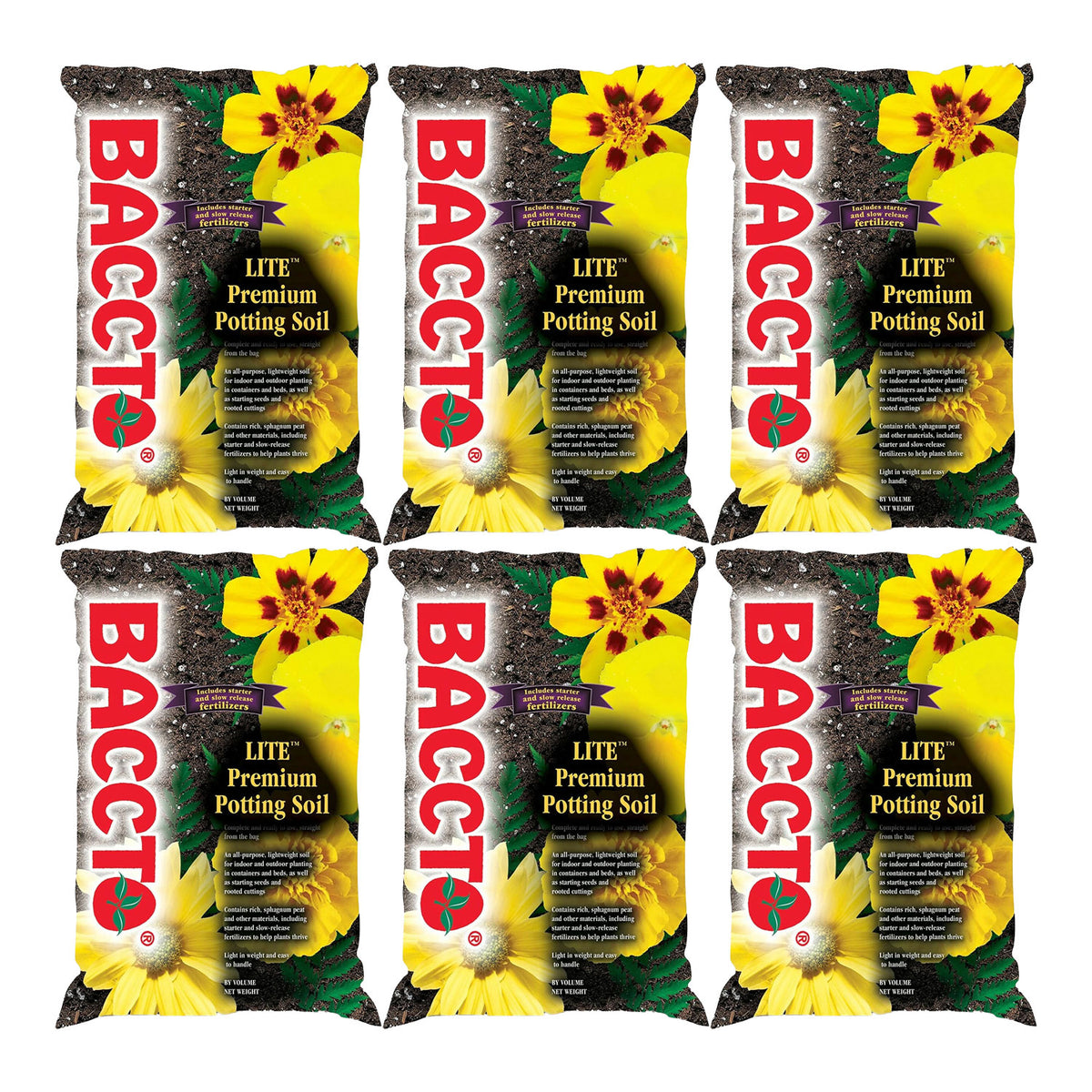 Michigan Peat 1420 Baccto Lite Premium Potting Soil, 20 Quart Bag (6 Pack)