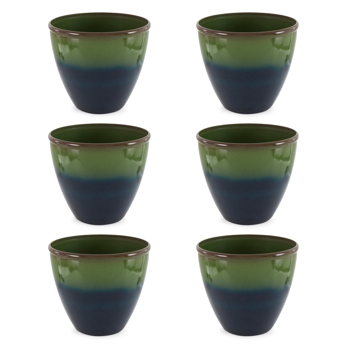 Suncast Seneca 16" Ombre Resin Plant Flower Planter Pot, Green/Blue (6 Pack)