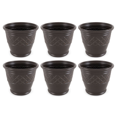 Suncast Atlin 18 Inch Resin Round Decorative Flower Pot Planter, Java (6 Pack) - VMInnovations