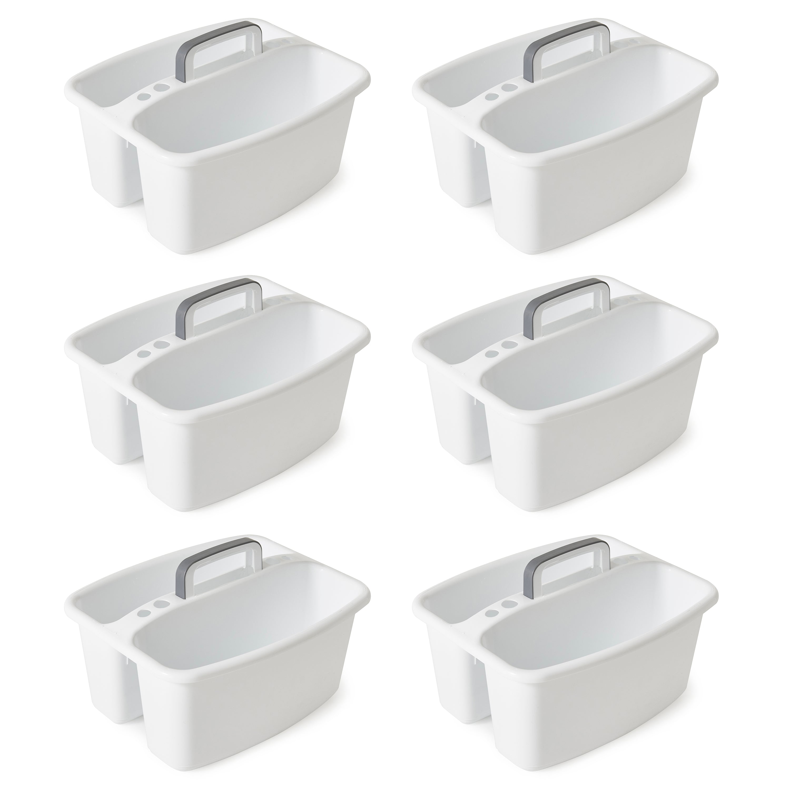 Gracious Living Large Divided Storage Tote Cleaning Caddy w/Handle, White (6 Pk)