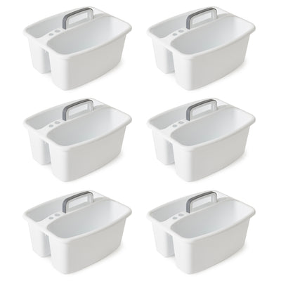 Gracious Living Large Divided Storage Tote Cleaning Caddy w/Handle, White (6 Pk)
