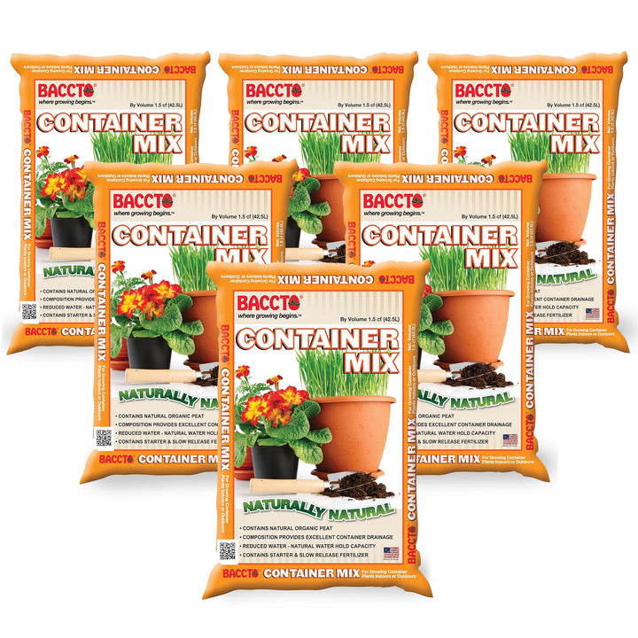 Michigan Peat Company BACCTO Container Planting Mix & Starter, 1.5 Cu Ft, 6 Pack