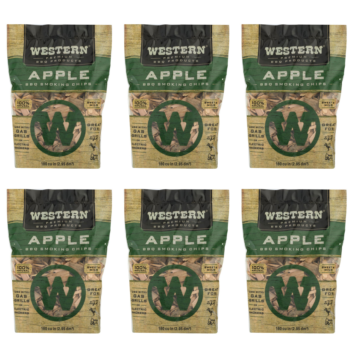 Western BBQ 180 Cu In Premium Apple Wood BBQ Grill/Smoker Cooking Chips (6 Pack)
