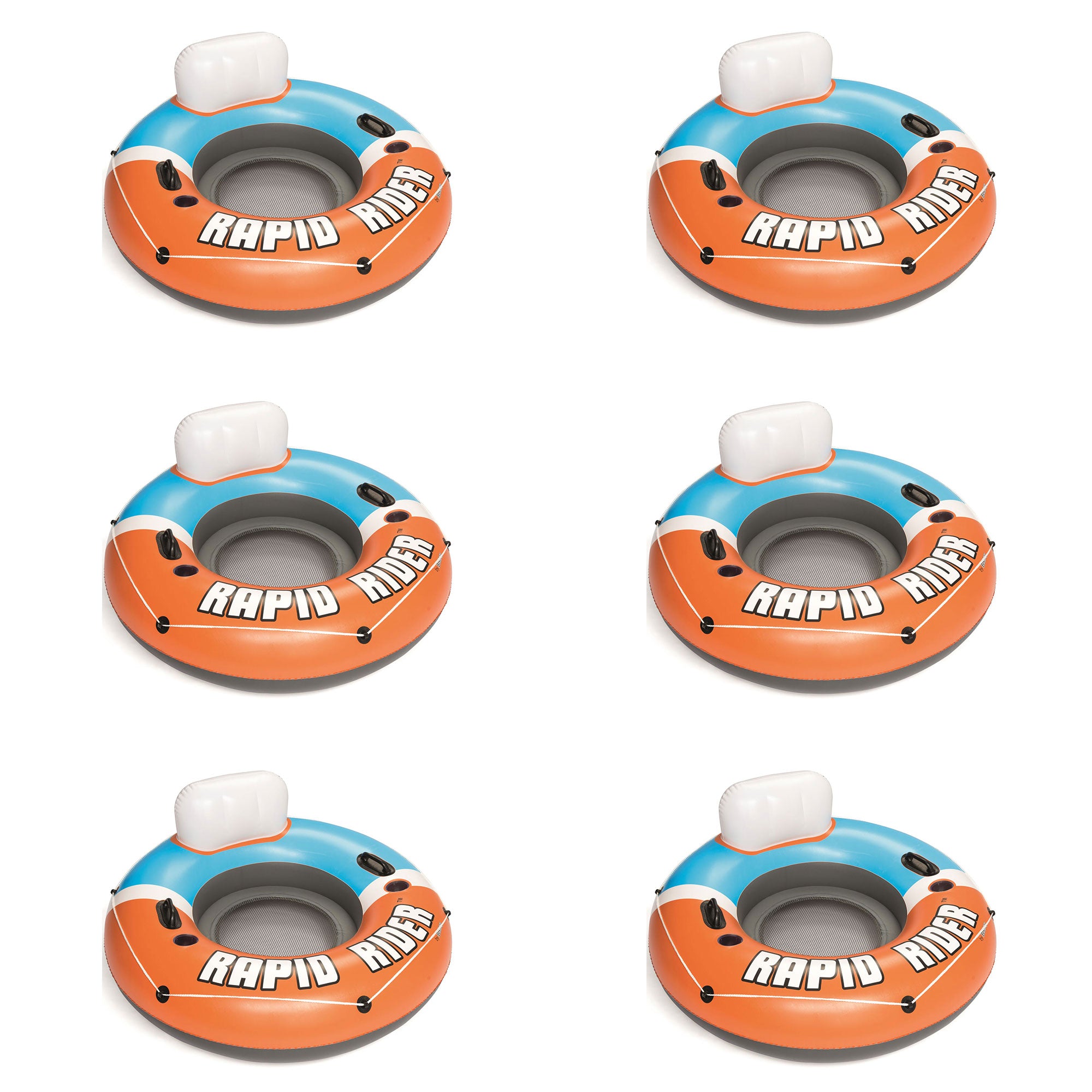 Bestway CoolerZ Rapid Rider Inflatable Blow Up Pool Chair Tube, Orange (6 Pack)
