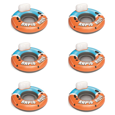 Bestway CoolerZ Rapid Rider Inflatable Blow Up Pool Chair Tube, Orange (6 Pack)