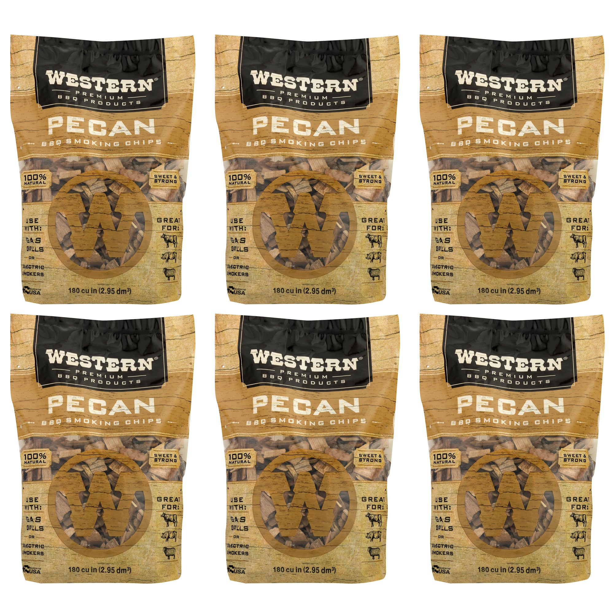 Western 180 cu in. Premium Pecan Wood BBQ Grill/Smoker Cooking Chips (6 Pack)