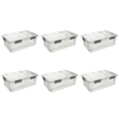 Ezy Storage Weather Proof IP65 8 Gallon Plastic Storage Bin Box w/ Lid (6 Pack)