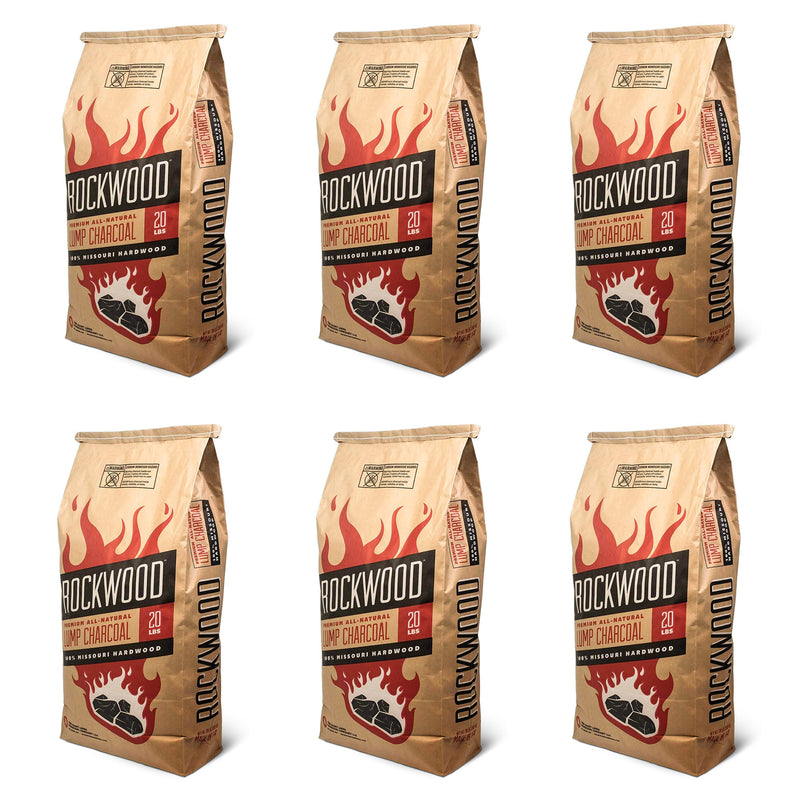 Rockwood 20 Pound All Natural Hardwood Grill Smoker Lump Charcoal Bag (6 Pack)