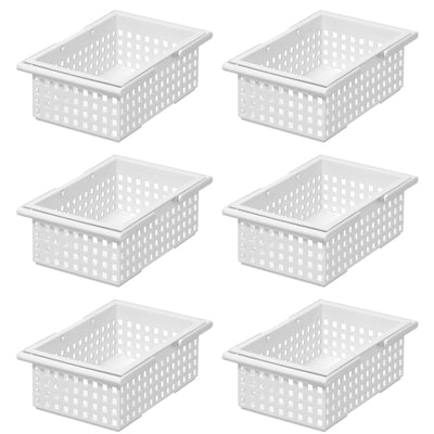 Like-It Stacking Plastic Storage Organizer Basket Tote, White (6 Pack)