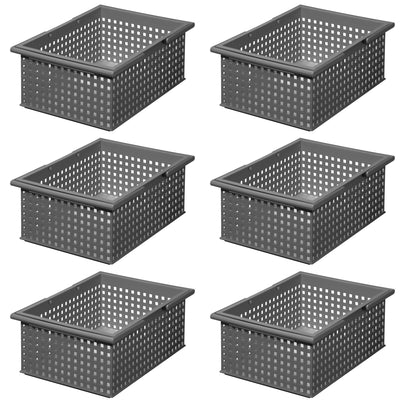 Like-It Stacking Plastic Storage Organizer Basket Tote, Gray (6 Pack)