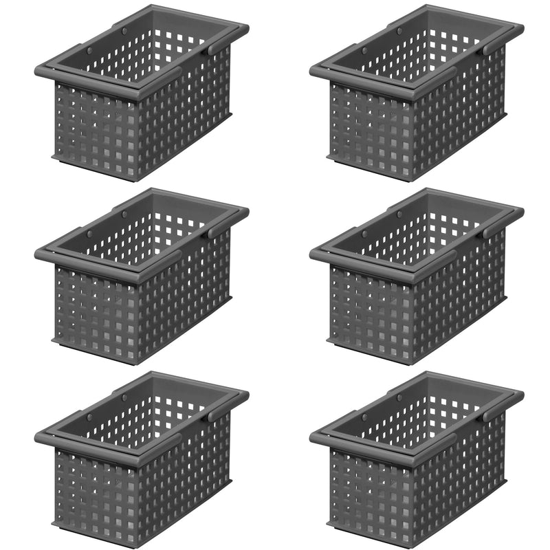 Like-It Plastic Stacking Storage Organizer Basket Tote, Gray (6 Pack)