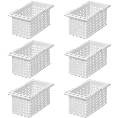 Like-It Plastic Stacking Storage Organizer Basket Tote, White (6 Pack)